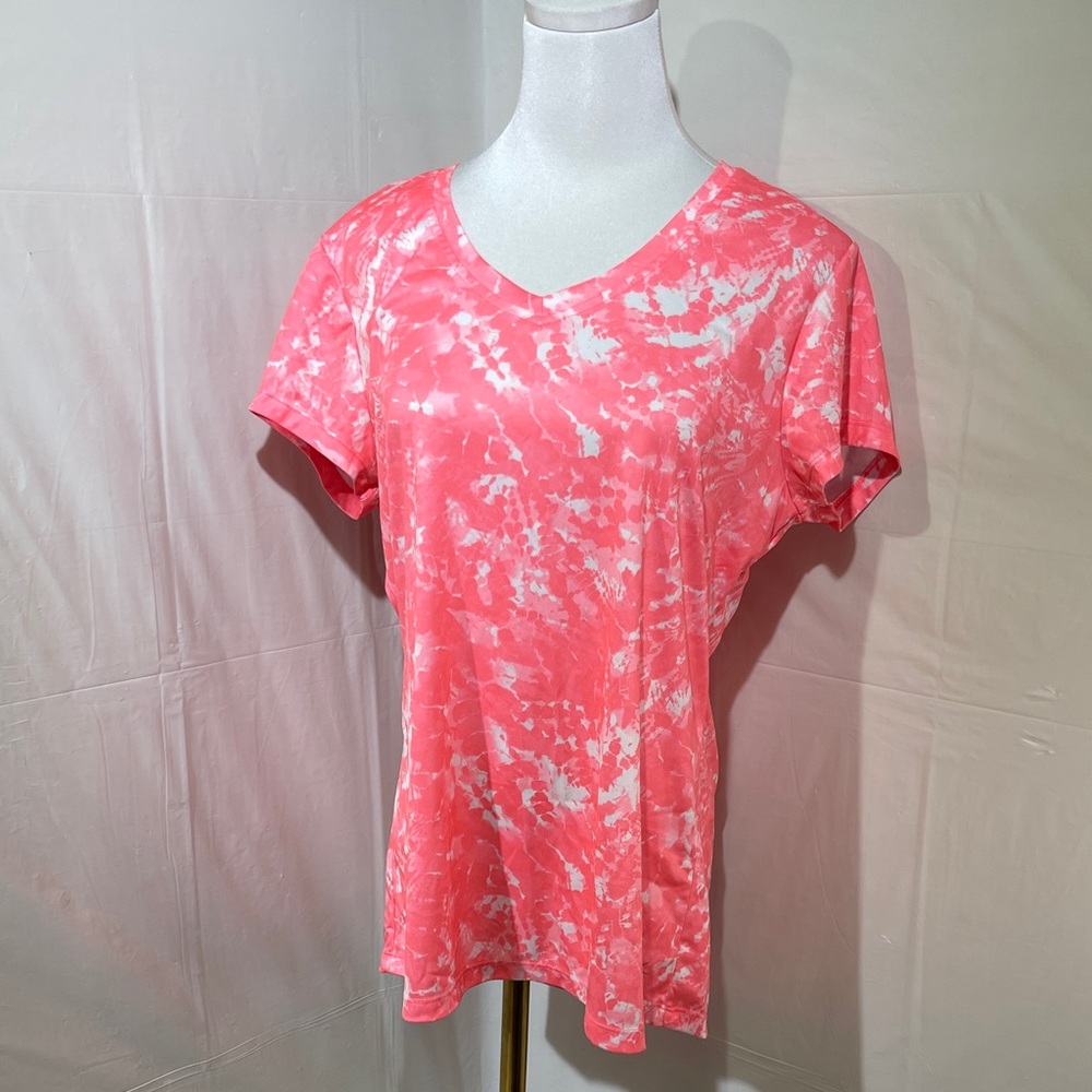 Danskin Women's Short Sleeve Pink and White Tee